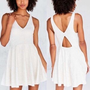 Silence and Noise Gold and White Tea Dress with Back Cut-Out - Size Large
